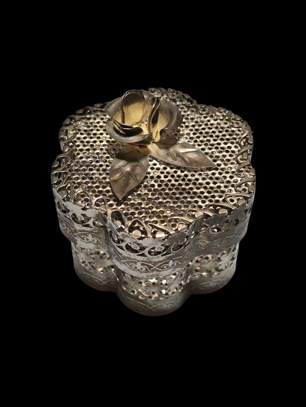 Vintage | Decorative Silver-Tone Floral Trinket Box